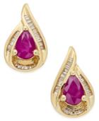 Certified Ruby (9/10 Ct. T.w.) And Diamond (1/6 Ct. T.w.) Stud Earrings In 14k Gold