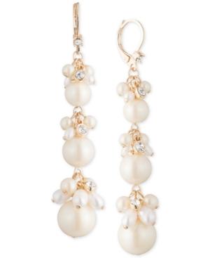 Carolee Gold-tone Imitation Pearl Cluster Triple Drop Earrings