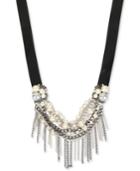 Inc International Concepts Two-tone Faux Leather Imitation Pearl And Fringe Statement Necklace, Only At Macy's