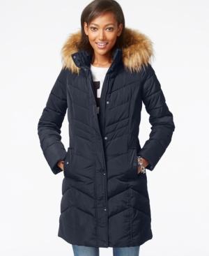 Tommy Hilfiger Faux-fur-trim Chevron Quilted Coat