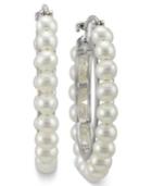 Cultured Freshwater Pearl Hoop Earrings In Sterling Silver (3mm)