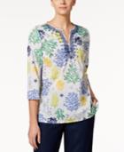 Charter Club Cotton Printed Embroidered Tunic, Created For Macy's