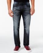 Inc International Concepts Andre Slim-fit Dark-blue Wash Faux-leather Trim Jeans