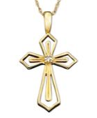 14k White Or Yellow Gold Pendant, Diamond Accent Cross