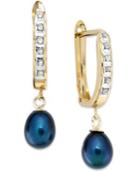 Black Peacock Pearl (6mm) And Diamond Accent Drop Earrings In 14k Gold