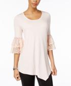 Ny Collection Ruffled-cuff Pointed-hem Top