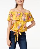 Ultra Flirt By Ikeddi Juniors' Printed Off-the-shoulder Ruffle Top