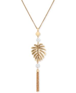 Lucky Brand Two-tone Palm Leaf Fringe Pendant Necklace, 26 + 2 Extender