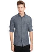 Kenneth Cole Reaction Long-sleeve Chambray Zip-pocket Shirt