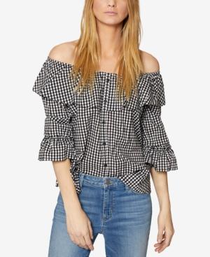 Sanctuary Avery Cotton Gingham Off-the-shoulder Top