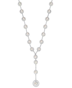 Belle De Mer Bridal Cubic Zirconia (36-3/4 Ct. T.w.) And Cultured Freshwater Pearl (7mm) Y-necklace In Silver-plated Brass
