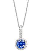 Velvet Bleu By Effy Diffused Sapphire (1 Ct. T.w.) And Diamond (1/10 Ct. T.w.) Pendant Necklace In 14k White Gold
