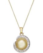 Cultured Golden South Sea Pearl (11mm) And Diamond (1/4 Ct. T.w.) Pendant Necklace In 14k Gold