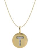 14k Gold Necklace, Diamond Accent Letter T Disk Pendant