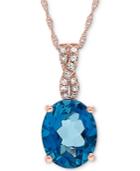 London Blue Topaz (3-1/3 Ct. T.w.) & Diamond Accent 18 Pendant Necklace In 14k Rose Gold