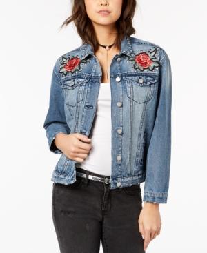 Crave Fame By Almost Famous Juniors' Applique Studded Denim Jacket