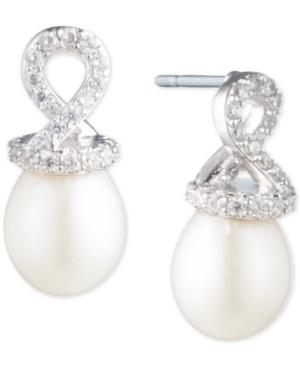 Carolee Silver-tone Crystal & Freshwater Pearl (10mm) Helix Cap Stud Earrings