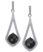 Onyx & Swarovski Zirconia Drop Earrings In Sterling Silver
