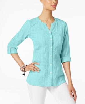 Jm Collection Cotton Striped Roll-tab Shirt, Created For Macy's