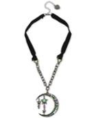 Betsey Johnson Hematite-tone Crystal Moon & Stars Velvet Ribbon Pendant Necklace, 20 + 3 Extender