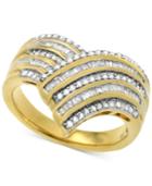 Diamond V Fancy Statement Ring (1/2 Ct. T.w.) In 14k Gold-plated Sterling Silver