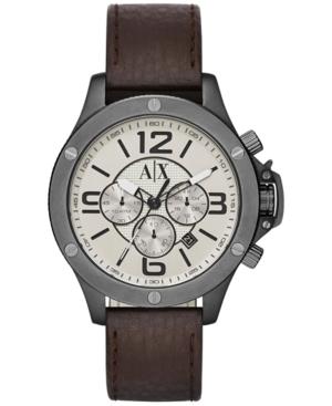 Ax Armani Exchange Men's Chronograph Dark Brown Leather Strap Watch 48mm Ax1519