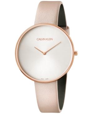 Calvin Klein Women's Full Moon Pink Leather Strap Watch 42mm
