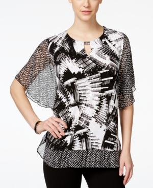 Jm Collection Embellished Flutter-sleeve Blouse, Abstract Print