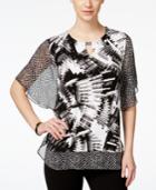 Jm Collection Embellished Flutter-sleeve Blouse, Abstract Print