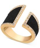 Guess Gold-tone Pave & Jet Glitter Bypass Ring