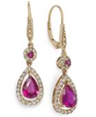 14k Rose Gold Earrings, Ruby (1-3/4 Ct. T.w.) And Diamond (1/3 Ct. T.w.) Pear Drop Earrings
