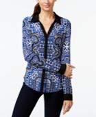 Inc International Concepts Zipper-embellished Printed Blouse, Only At Macy's