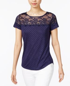 Maison Jules Dot-print Lace-yoke Top, Only At Macy's