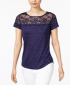 Maison Jules Dot-print Lace-yoke Top, Only At Macy's