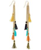 Gold-tone Colorful Tassel Fringe Linear Drop Earrings