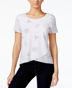 Hybrid Juniors' Printed Tulip-front High-low Top