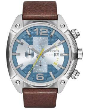 Diesel Men's Chronograph Overflow Dark Brown Leather Strap Watch 49mm Dz4340