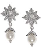 Marchesa Silver-tone Pave & Imitation Pearl Drop Earrings
