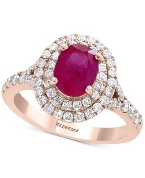 Effy Certified Ruby (1-3/8 Ct. T.w.) & Diamond (3/4 Ct. T.w.) Halo Ring In 14k Rose Gold
