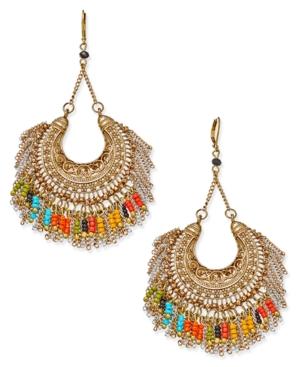Gold-tone Beaded Fringe Chandelier Earrings