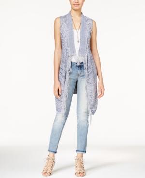 American Rag Open-knit Fringe-trim Long Sweater Vest, Only At Macy's