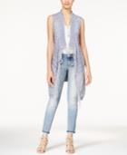 American Rag Open-knit Fringe-trim Long Sweater Vest, Only At Macy's