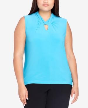 Tahari Asl Plus Size Twist-neck Keyhole Shell