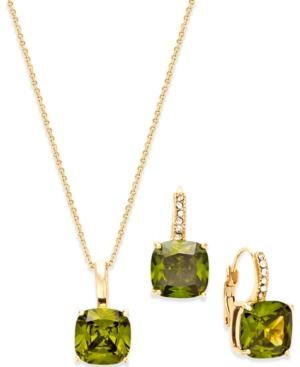 City By City Gold-tone Olive-stone Pendant Necklace And Drop Earrings