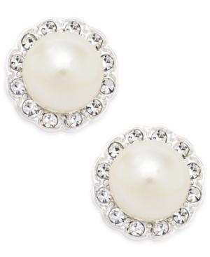 Charter-club Silver-tone Imitation Pearl And Pave Stud Earrings, Only At Macy's