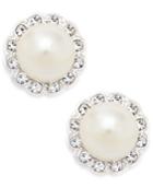 Charter-club Silver-tone Imitation Pearl And Pave Stud Earrings, Only At Macy's