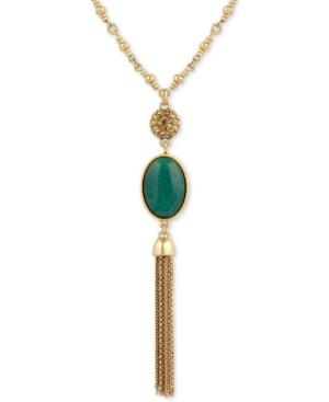 Lucky Brand Gold-tone Reversible Stone & Tassel Pendant Necklace, A Macy's Exclusive Style