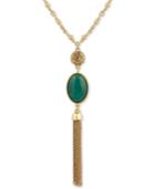 Lucky Brand Gold-tone Reversible Stone & Tassel Pendant Necklace, A Macy's Exclusive Style