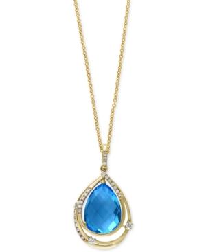 Ocean Bleu By Effy Blue Topaz (8 Ct. T.w.) And Diamond (1/6 Ct. T.w.) Pendant Necklace In 14k Gold