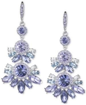Givenchy Silver-tone Purple Crystal Cluster Chandelier Earrings